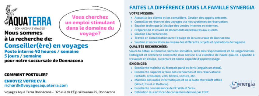 Affichage de poste - Voyages Aqua Terra / Voyages Synergia undefined