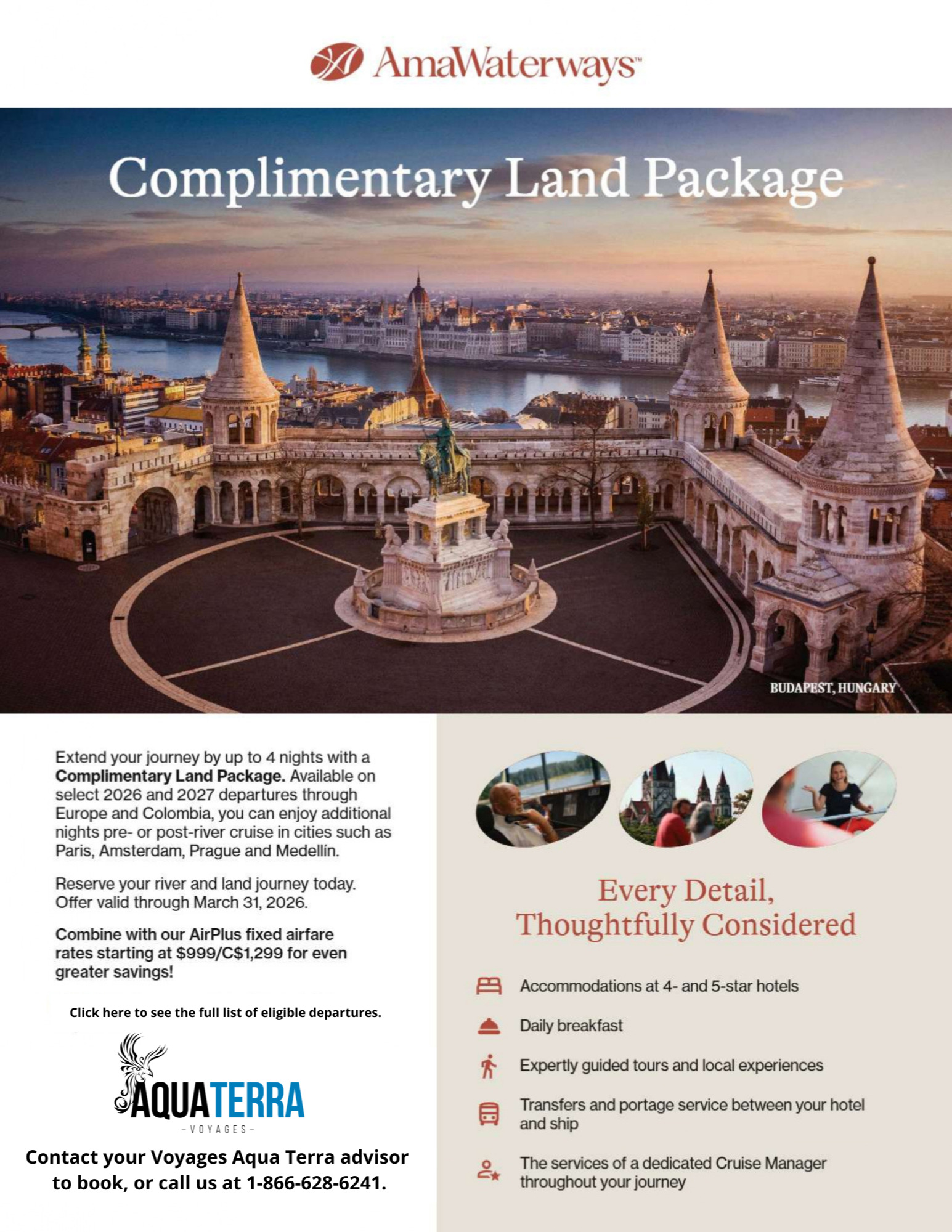 AmaWaterways River Cruise Promotion – Free Land Packages on select 2026 and 2027 departures with Voyages Aqua Terra Donnacona