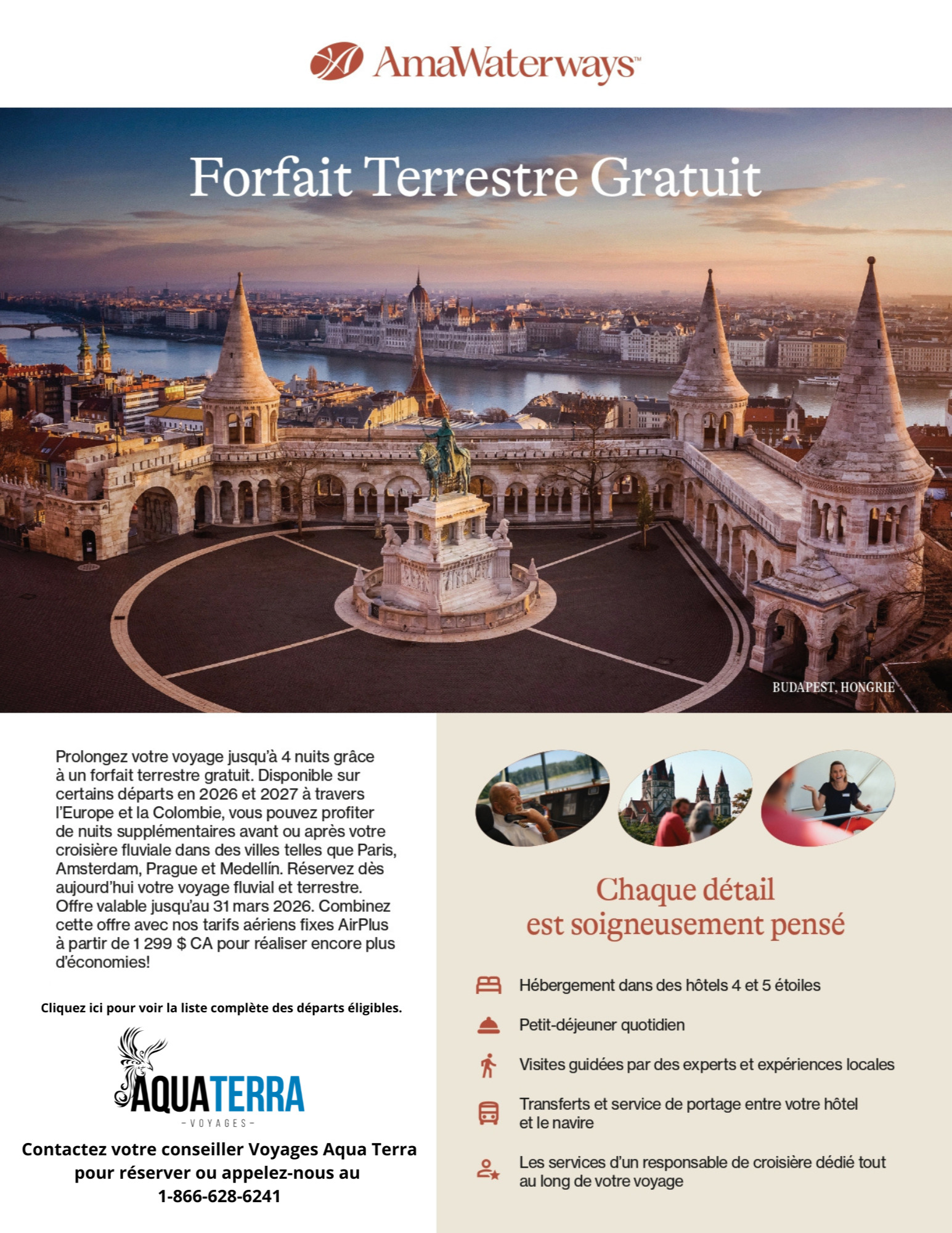 Promotion AmaWaterways Croisière Fluviale - Forfaits Terrestres Gratuits sur certains départs en 2026 et 2027 avec Voyages Aqua Terra Donnacona