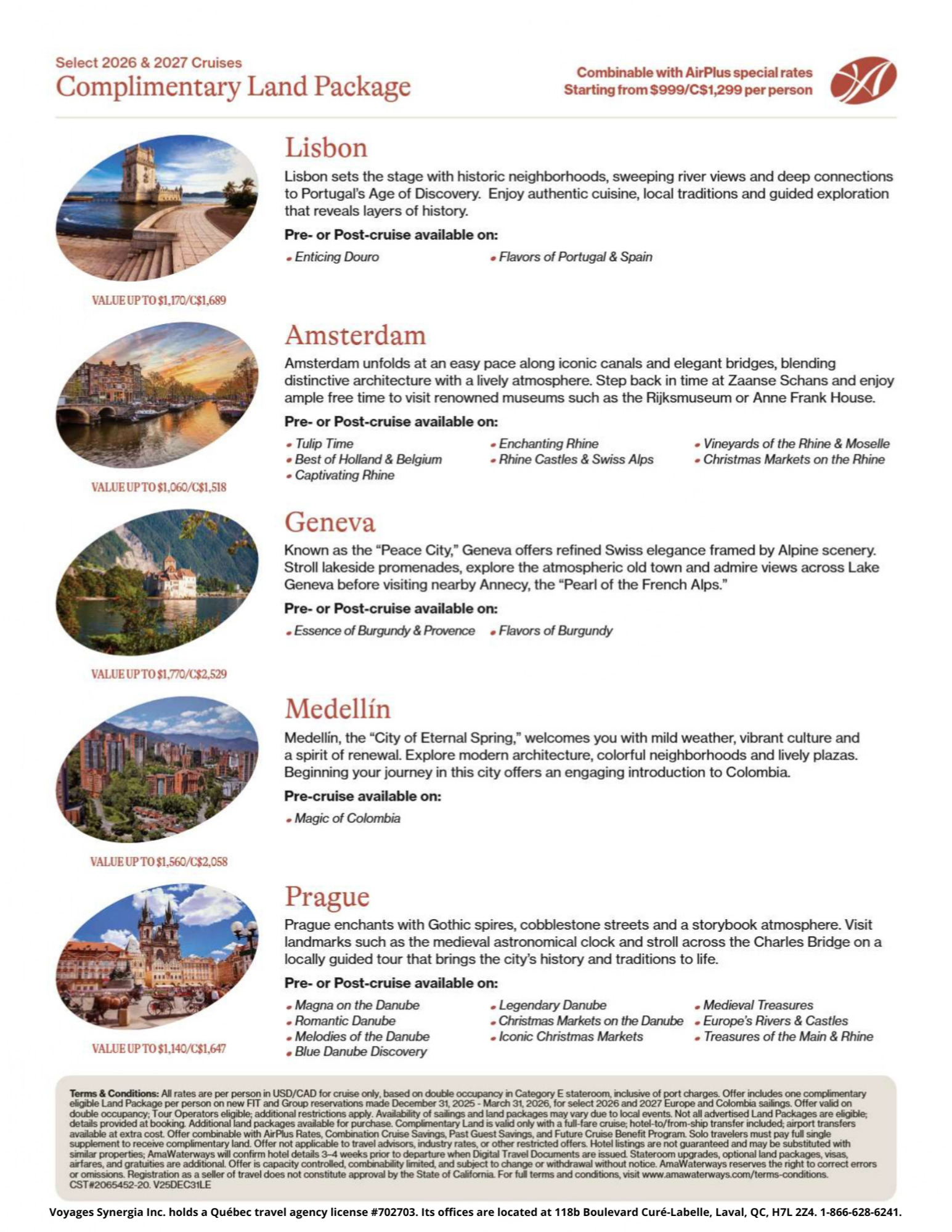 AmaWaterways River Cruise Promotion – Free Land Packages on select 2026 and 2027 departures with Voyages Aqua Terra Donnacona