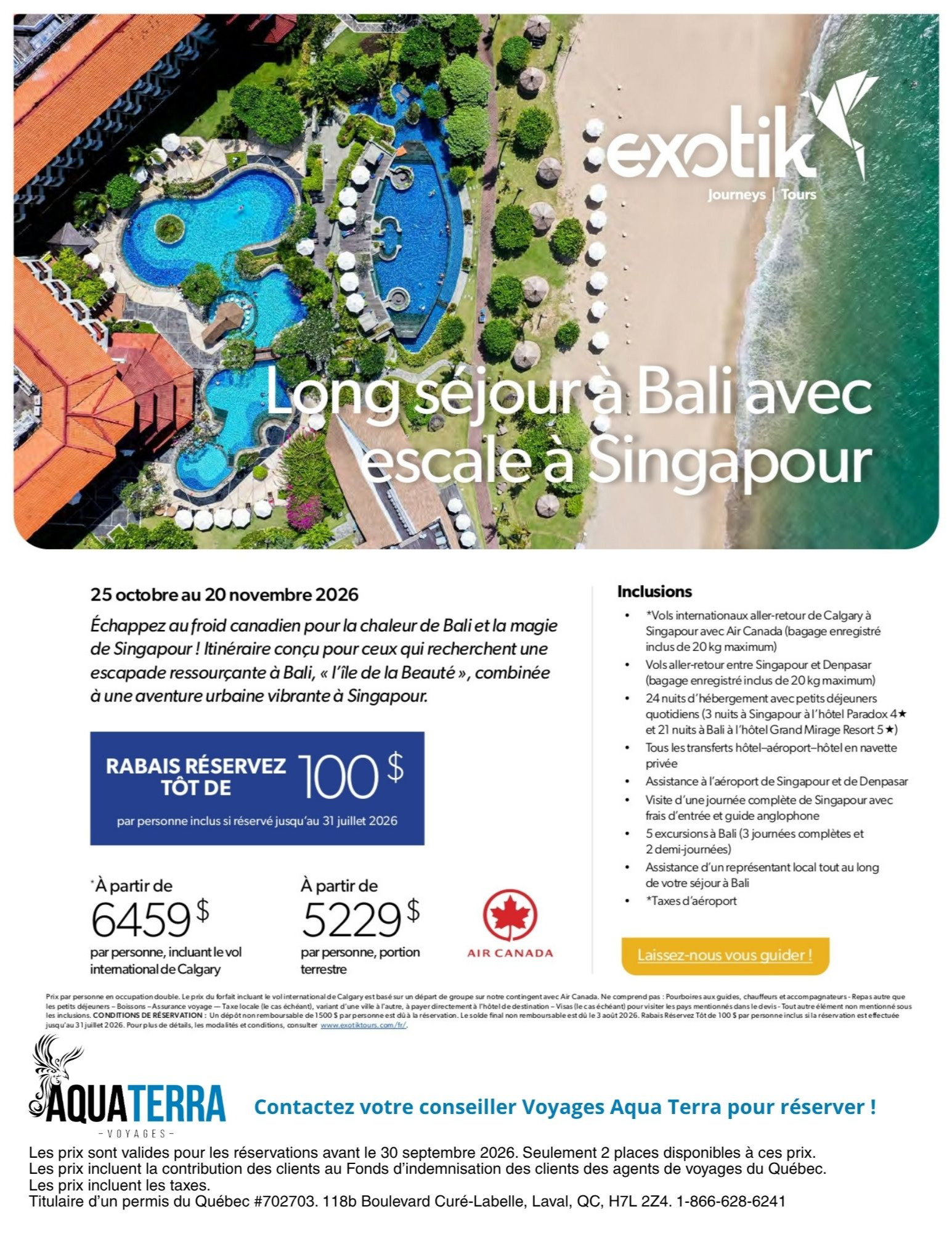 Promotion Exotik Long séjour à Bali avec Voyages Aqua Terra Donnacona