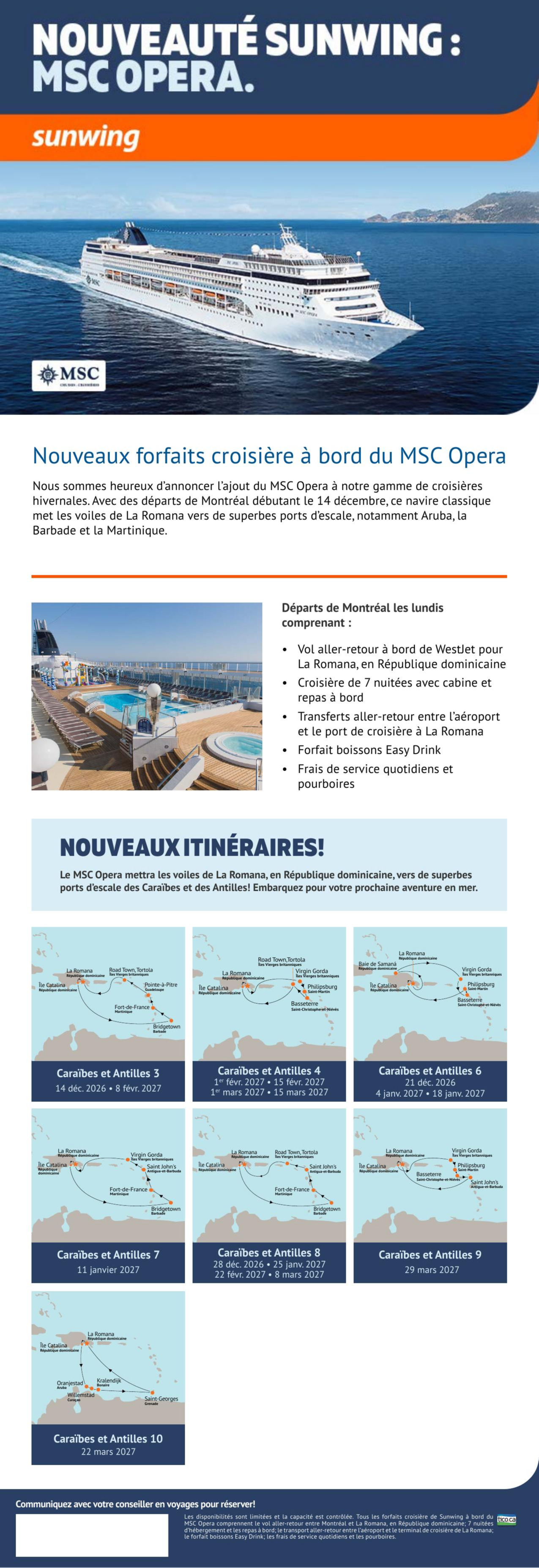 Nouveauté Sunwing : MSC Opera avec Voyages AquaTerra Donnacona