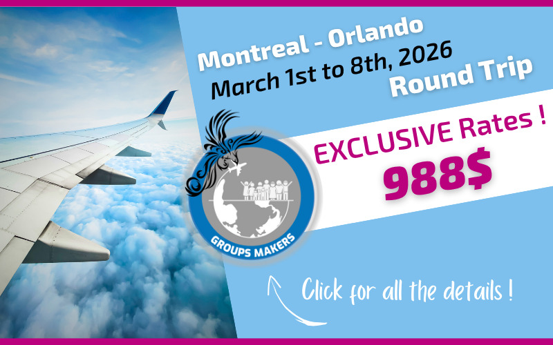 Exclusive rate Voyages Donnacona round-trip flight Montreal Orlando from March 1st to 8th, 2026 Exclusive rate Voyages Donnacona round-trip flight Montreal Orlando from March 1st to 8th, 2026