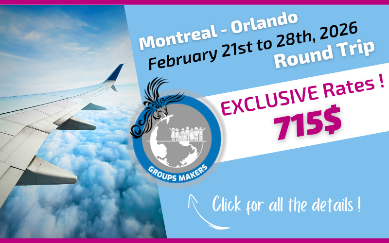 Exclusive rate Voyages Donnacona round-trip flight Montreal Orlando from February 21st to 28th, 2026 Exclusive rate Voyages Donnacona round-trip flight Montreal Orlando from February 21st to 28th, 2026